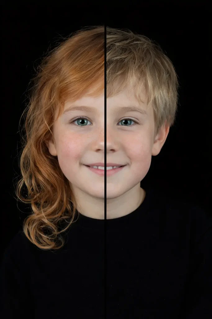 2-in-1 portret van twee jonge kinderen, samengevoegd tot één beeld