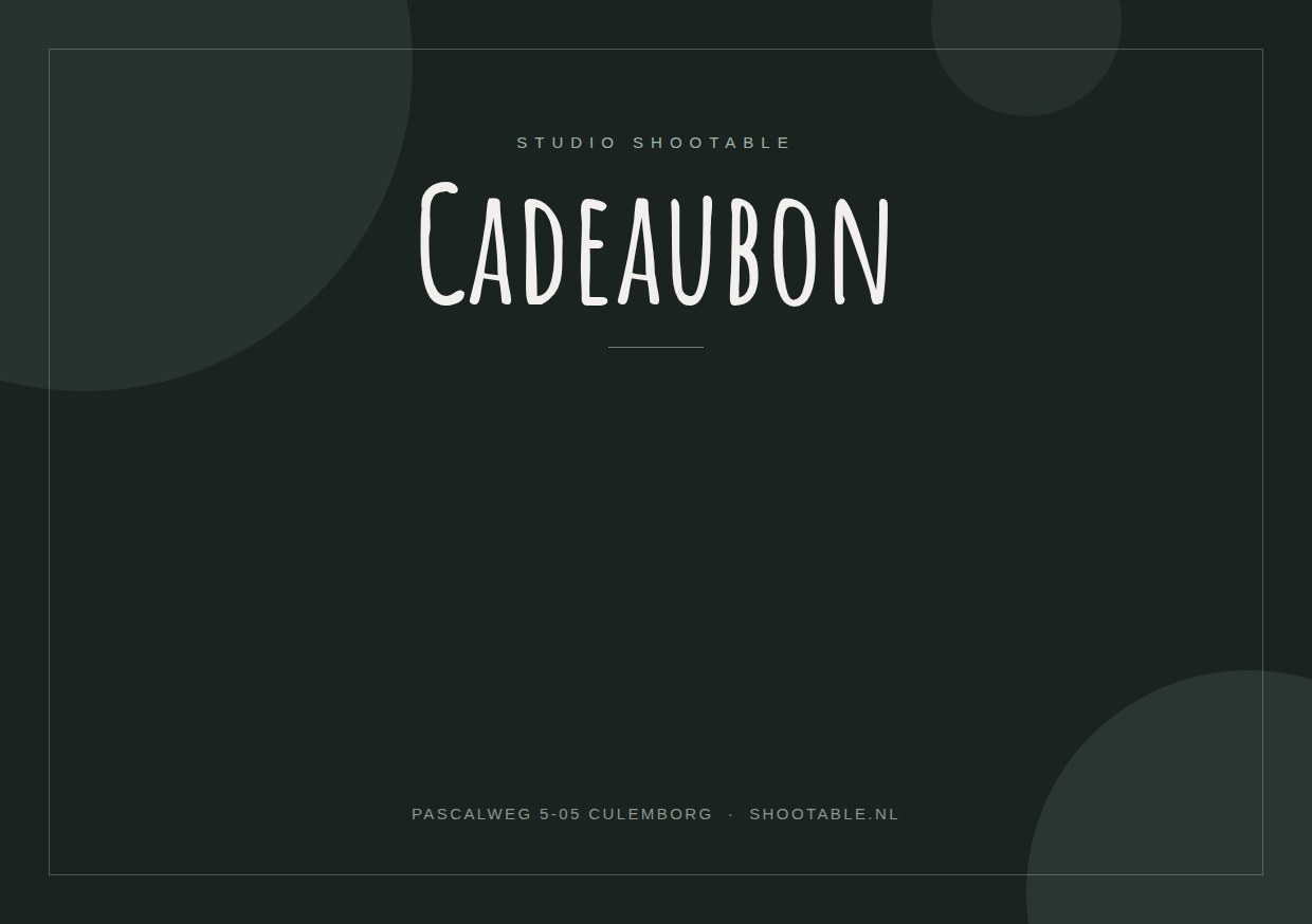 De cadeaubon van Studio Shootable, met ruimte voor de shoot en de code